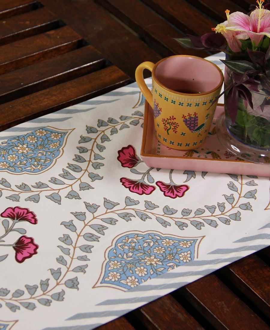 Pink Hibiscus on Blue Table Runner - Moriyo Decor