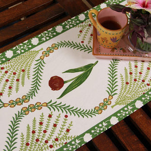 Green Kaner Rajasthani Floral Table Runner - Moriyo Decor