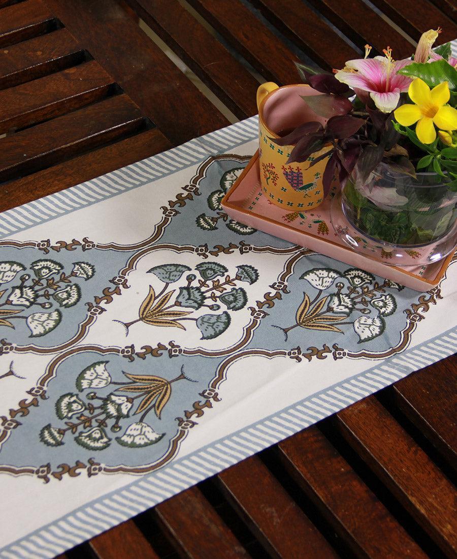 Royal Muddy Blue Floral Boota Table Runner - Moriyo Decor