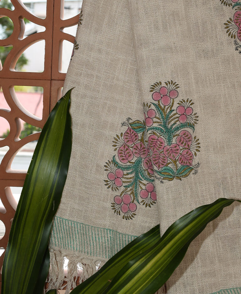 Pink Flower Jute Sofa Throw