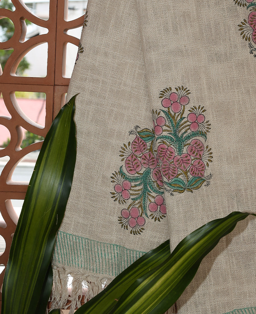 Pink Flower Jute Sofa Throw