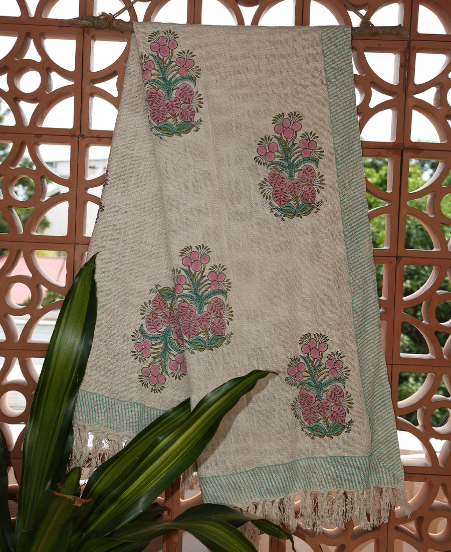 Pink Flower Jute Sofa Throw