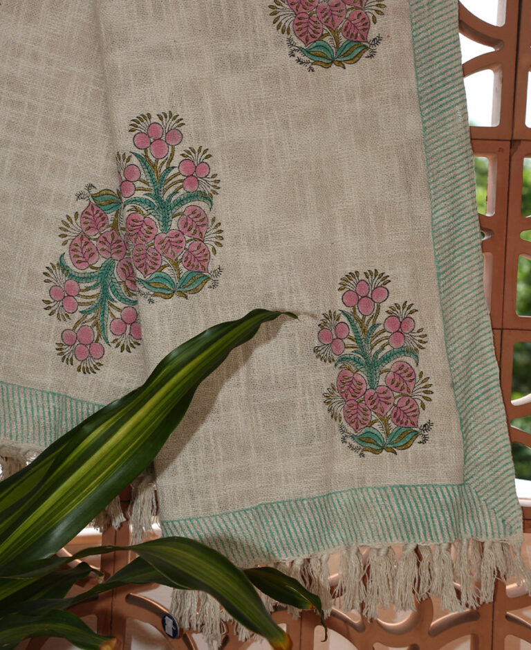 Pink Flower Jute Sofa Throw