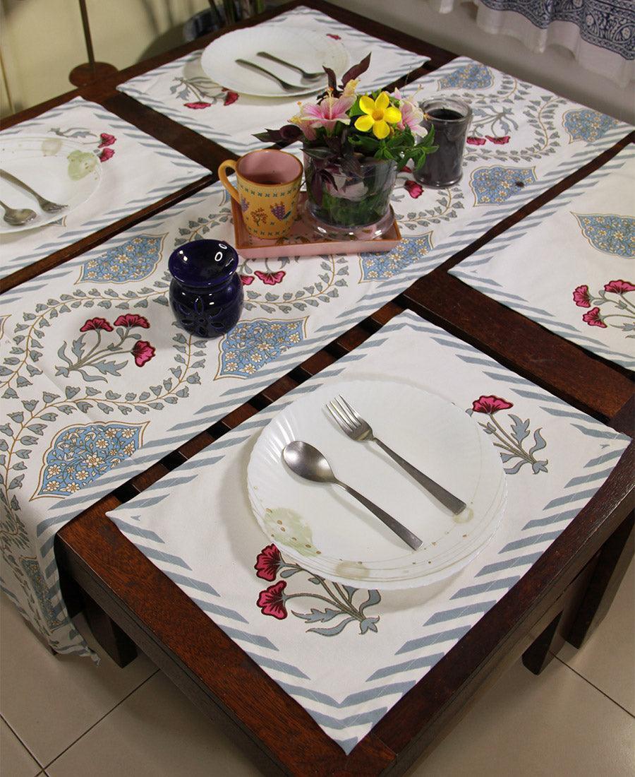 Pink Hibiscus on Blue Table Runner - Moriyo Decor