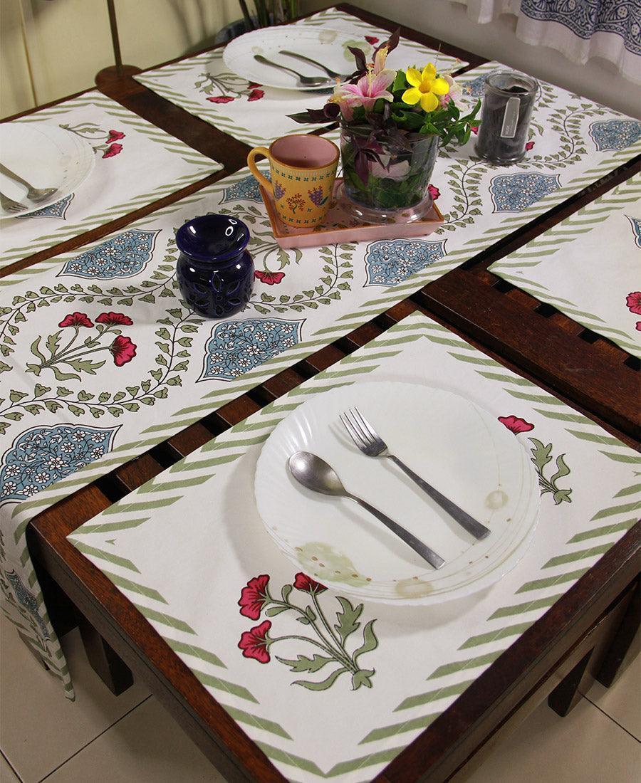 Pink Hibiscus on Green Table Runner - Moriyo Decor