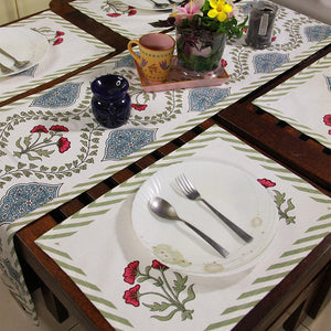 Pink Hibiscus on Green Table Runner - Moriyo Decor