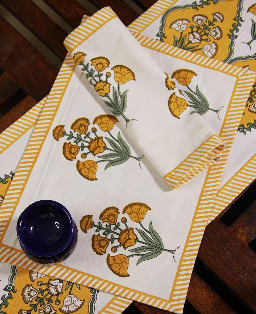 Royal Yellow Floral Boota Table Mat - Moriyo Decor