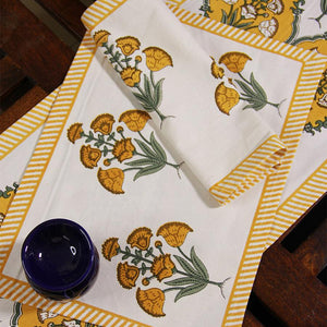 Royal Yellow Floral Boota Table Mat - Moriyo Decor