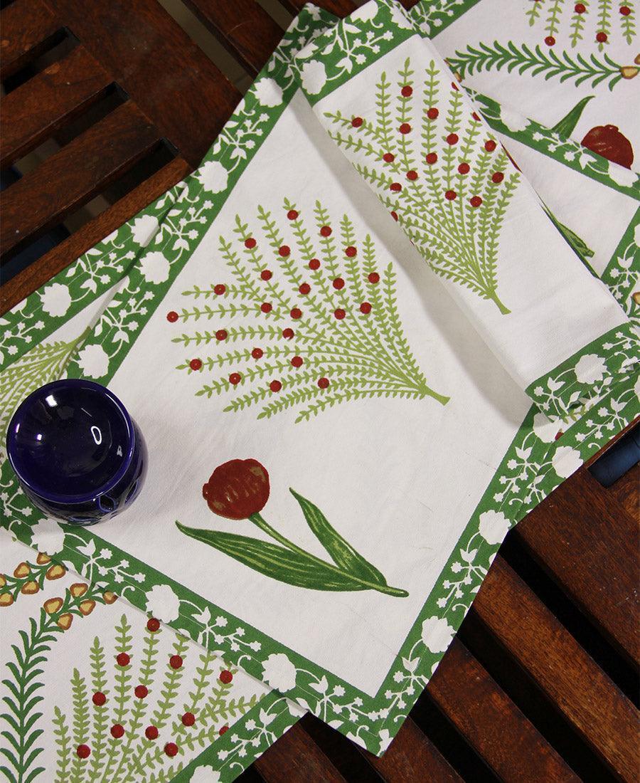 Green Kaner Rajasthani Floral Table Mat - Moriyo Decor