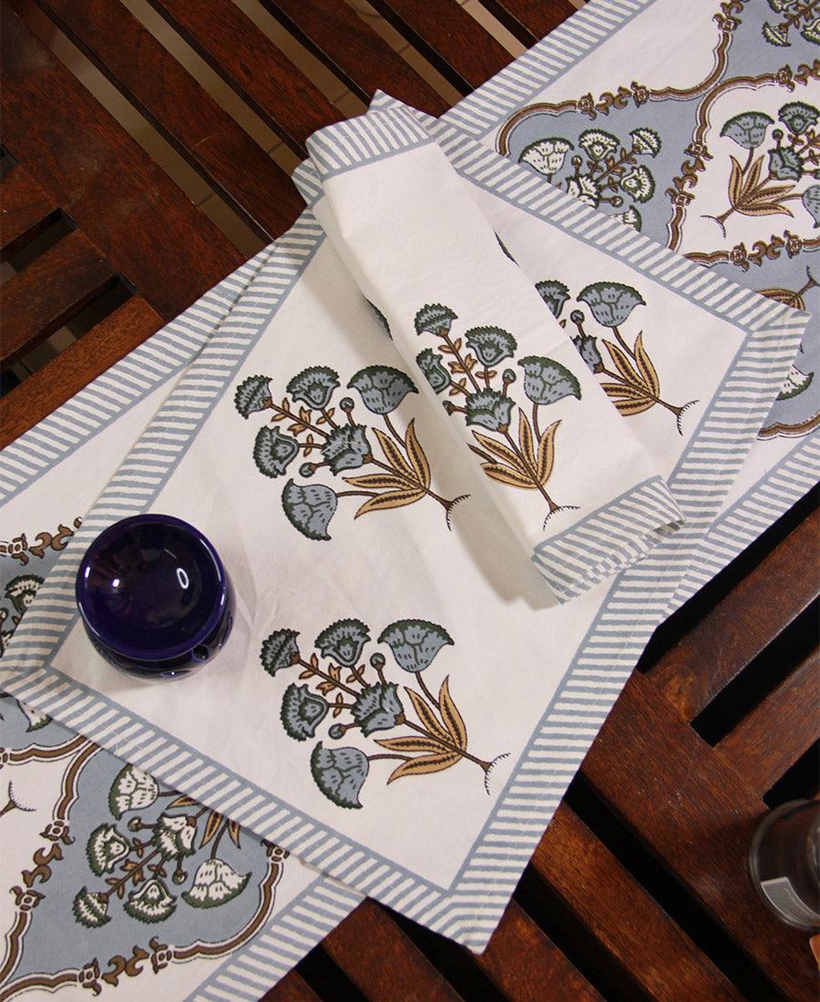 Royal Muddy Blue Floral Boota Table Mat - Moriyo Decor