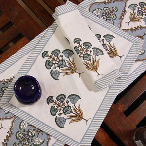 Royal Muddy Blue Floral Boota Table Mat - Moriyo Decor