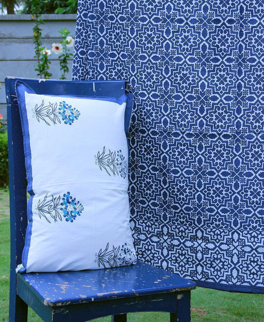 Geometric Blue Bedsheet with 2 Pillow Cover Set - 220TC - Moriyo Decor