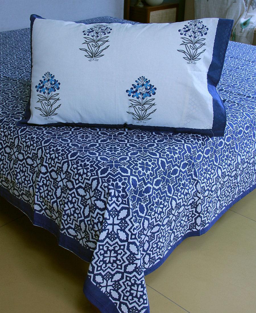 Geometric Blue Bedsheet with 2 Pillow Cover Set - 220TC - Moriyo Decor