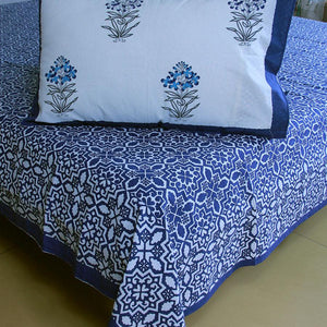 Geometric Blue Bedsheet with 2 Pillow Cover Set - 220TC - Moriyo Decor