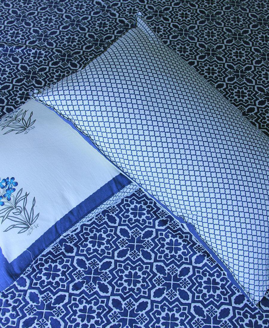 Geometric Blue Bedsheet with 2 Pillow Cover Set - 220TC - Moriyo Decor