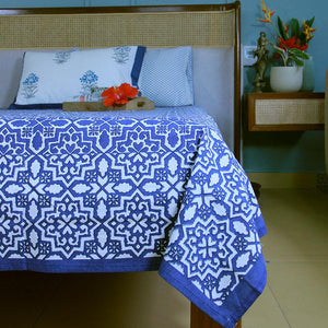 Geometric Blue Bedsheet with 2 Pillow Cover Set - 220TC - Moriyo Decor