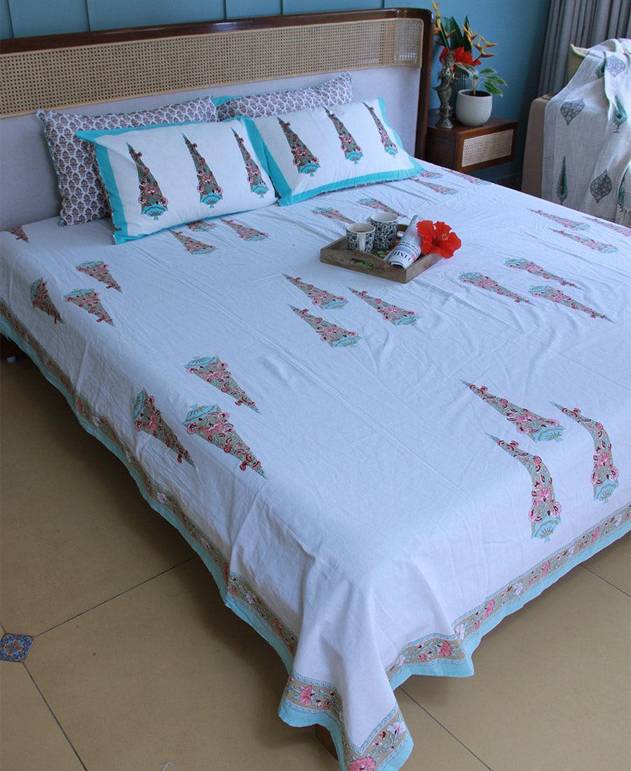 Satrangi Turquoise Bedsheet with 2 Pillow Cover Set - 280TC - Moriyo Decor