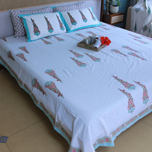 Satrangi Turquoise Bedsheet with 2 Pillow Cover Set - 280TC - Moriyo Decor