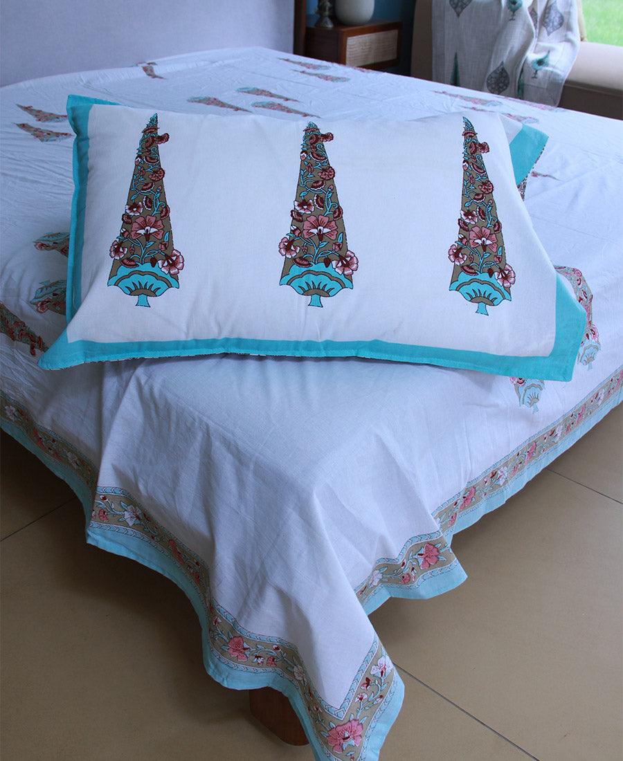 Satrangi Turquoise Bedsheet with 2 Pillow Cover Set - 280TC - Moriyo Decor