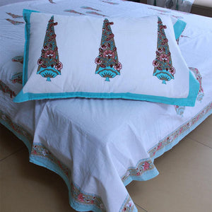 Satrangi Turquoise Bedsheet with 2 Pillow Cover Set - 280TC - Moriyo Decor