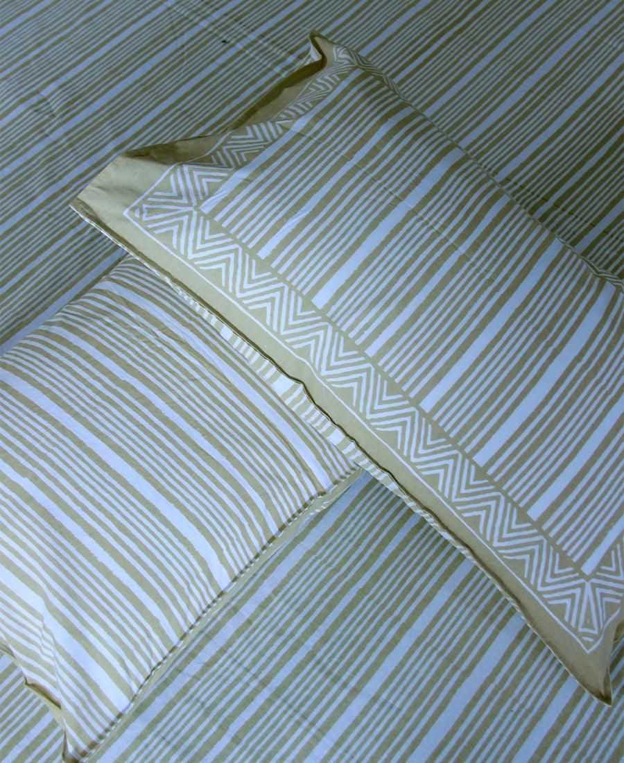 Geometrical Yellow Striped Bedsheet with 2 Pillow Cover Set - 220TC - Moriyo Decor