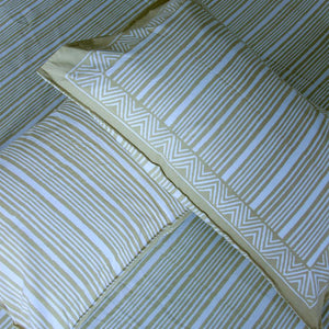 Geometrical Yellow Striped Bedsheet with 2 Pillow Cover Set - 220TC - Moriyo Decor