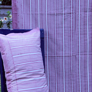 Geometrical Pink Striped Bedsheet with 2 Pillow Cover Set - 220TC - Moriyo Decor