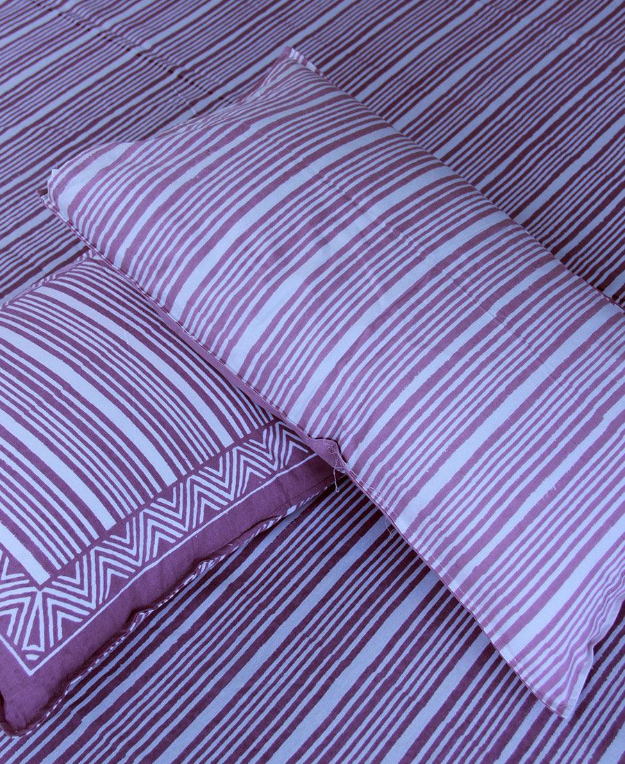 Geometrical Pink Striped Bedsheet with 2 Pillow Cover Set - 220TC - Moriyo Decor