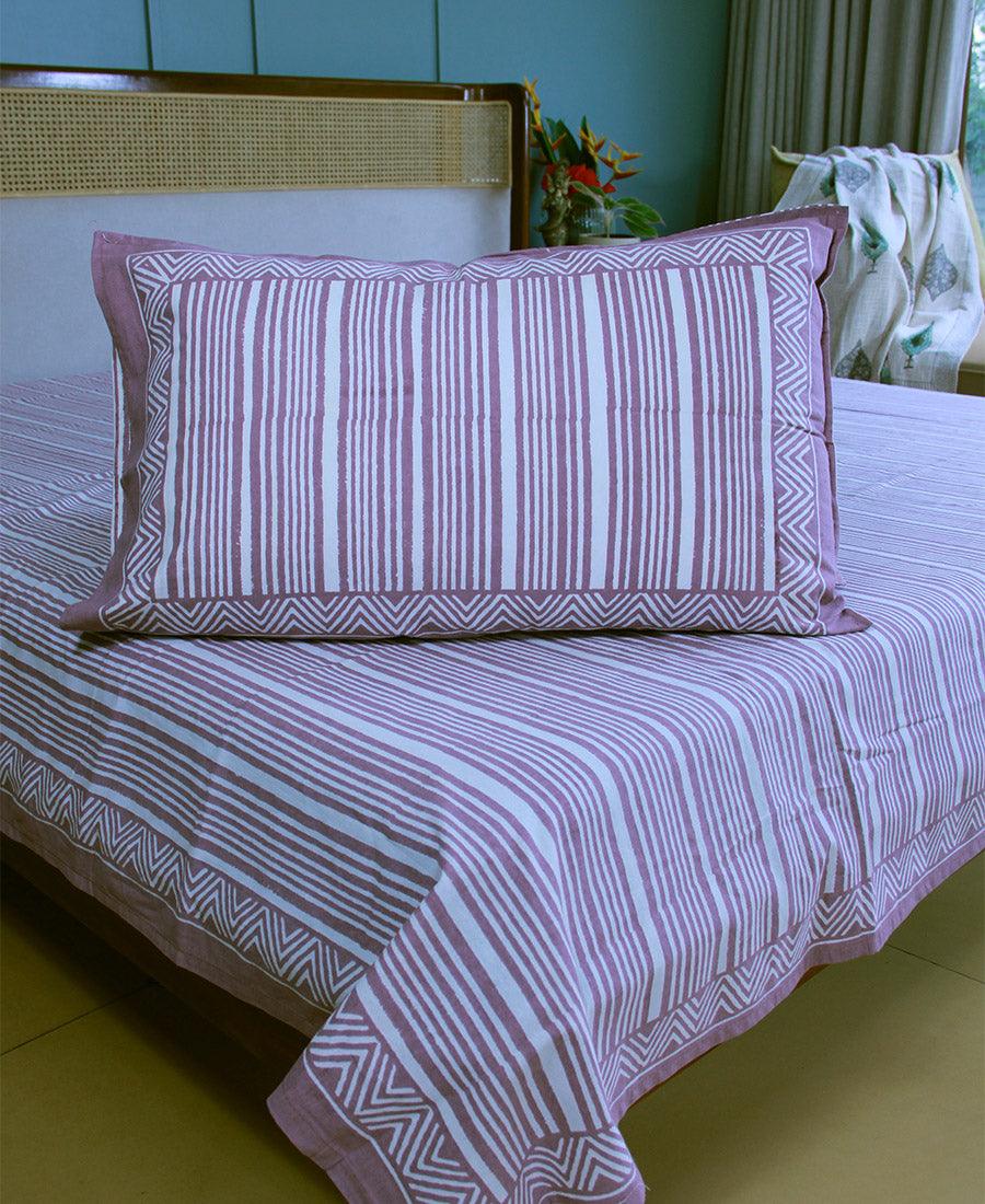 Geometrical Pink Striped Bedsheet with 2 Pillow Cover Set - 220TC - Moriyo Decor