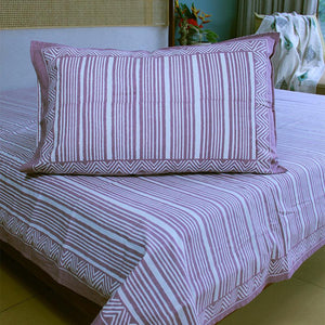 Geometrical Pink Striped Bedsheet with 2 Pillow Cover Set - 220TC - Moriyo Decor