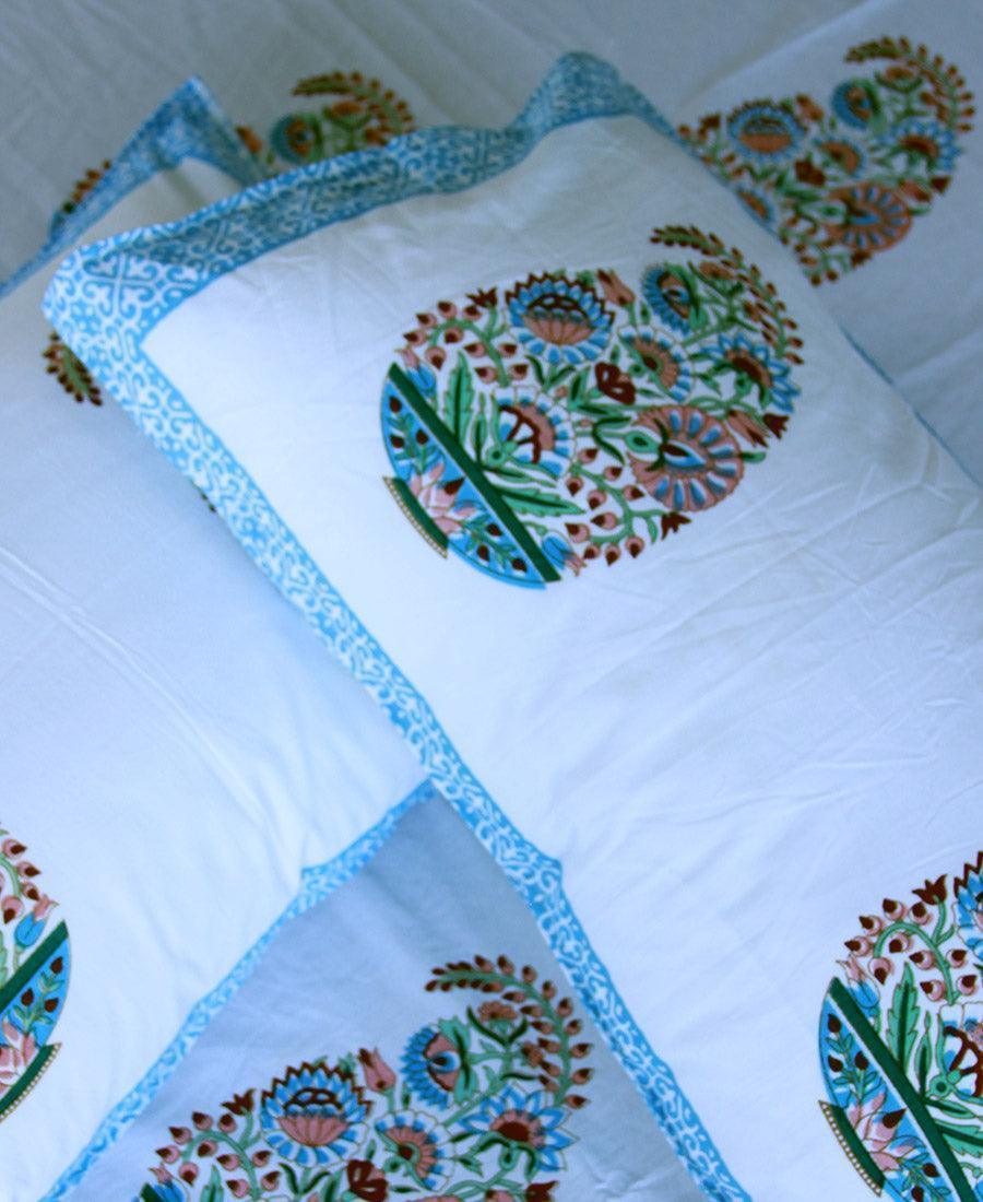 Paisley on Blue Bedsheet with 2 Pillow Cover Set - 280TC - Moriyo Decor