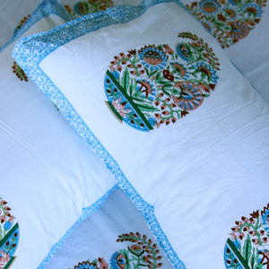 Paisley on Blue Bedsheet with 2 Pillow Cover Set - 280TC - Moriyo Decor