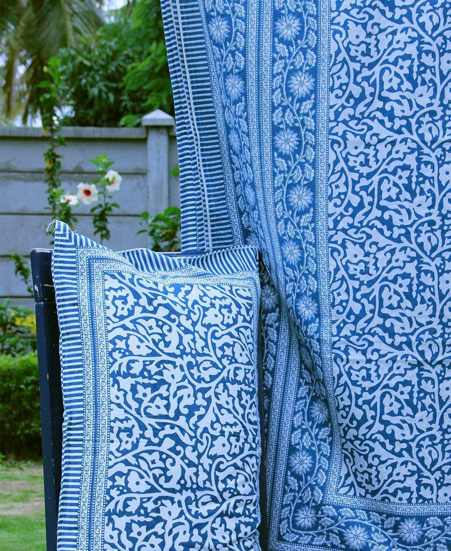 Blue Jaali Bedsheet with 2 Pillow Cover Set - 220TC - Moriyo Decor