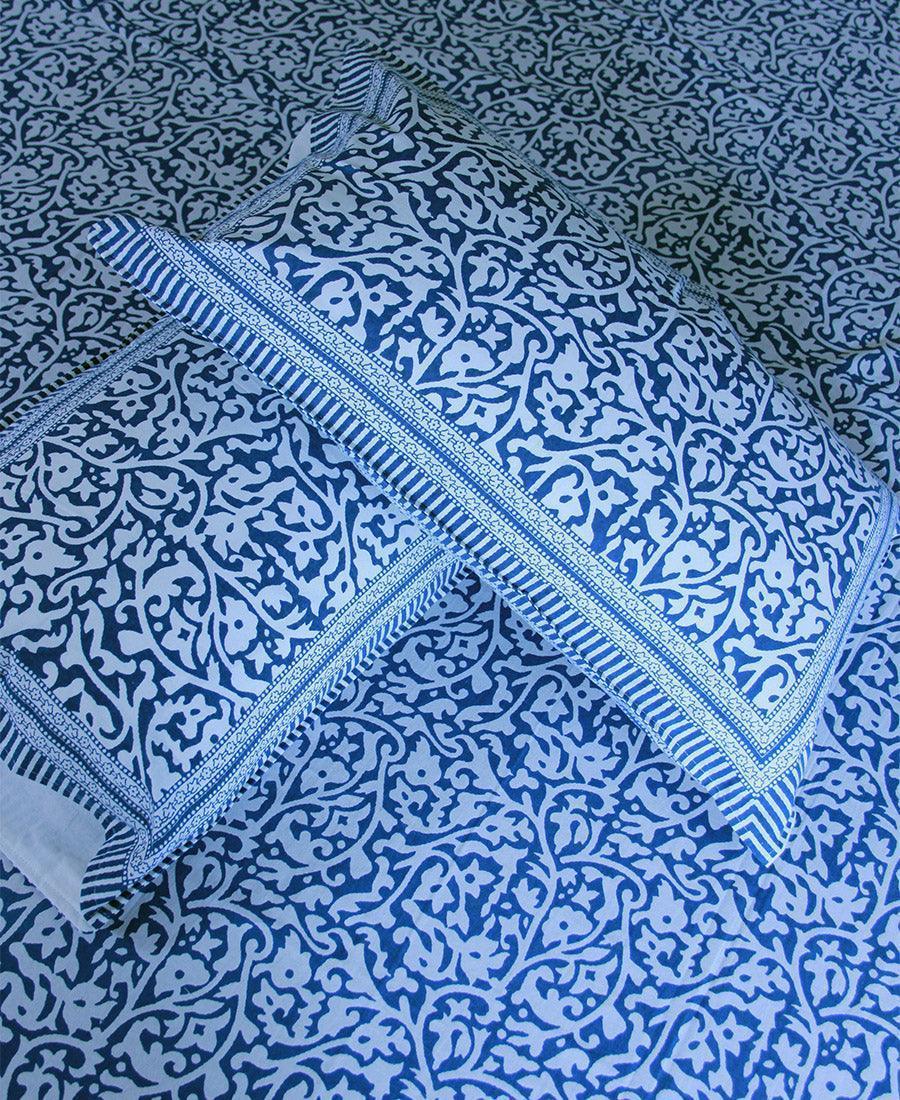 Blue Jaali Bedsheet with 2 Pillow Cover Set - 220TC - Moriyo Decor