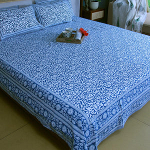 Blue Jaali Bedsheet with 2 Pillow Cover Set - 220TC - Moriyo Decor