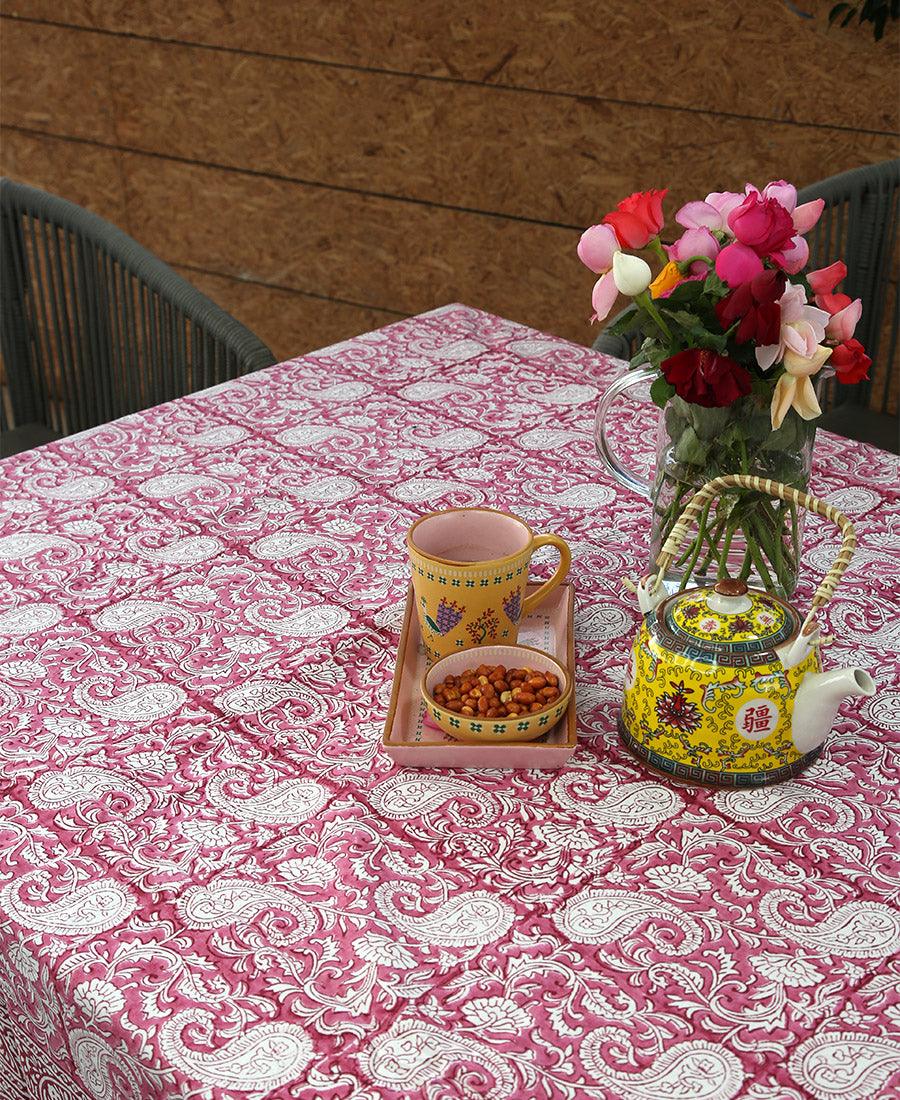 Pink Paisley ka Gulistaan Table Cover - Moriyo Decor