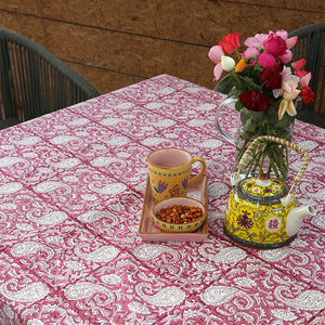 Pink Paisley ka Gulistaan Table Cover - Moriyo Decor