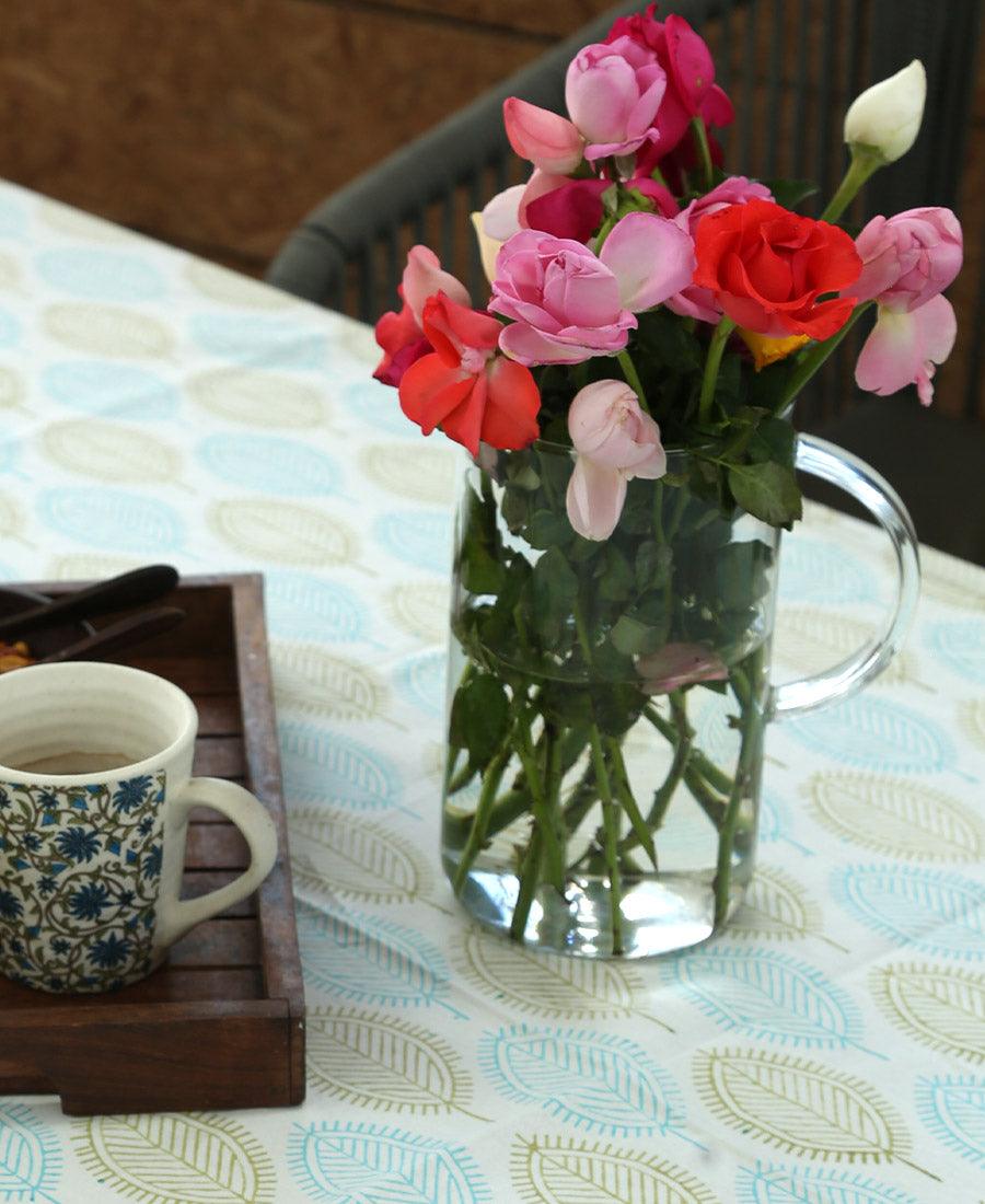 Mehndi Green & Blue Petals Table Cover - Moriyo Decor