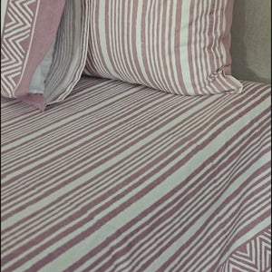 Geometrical Pink Striped Bedsheet with 2 Pillow Cover Set - 220TC