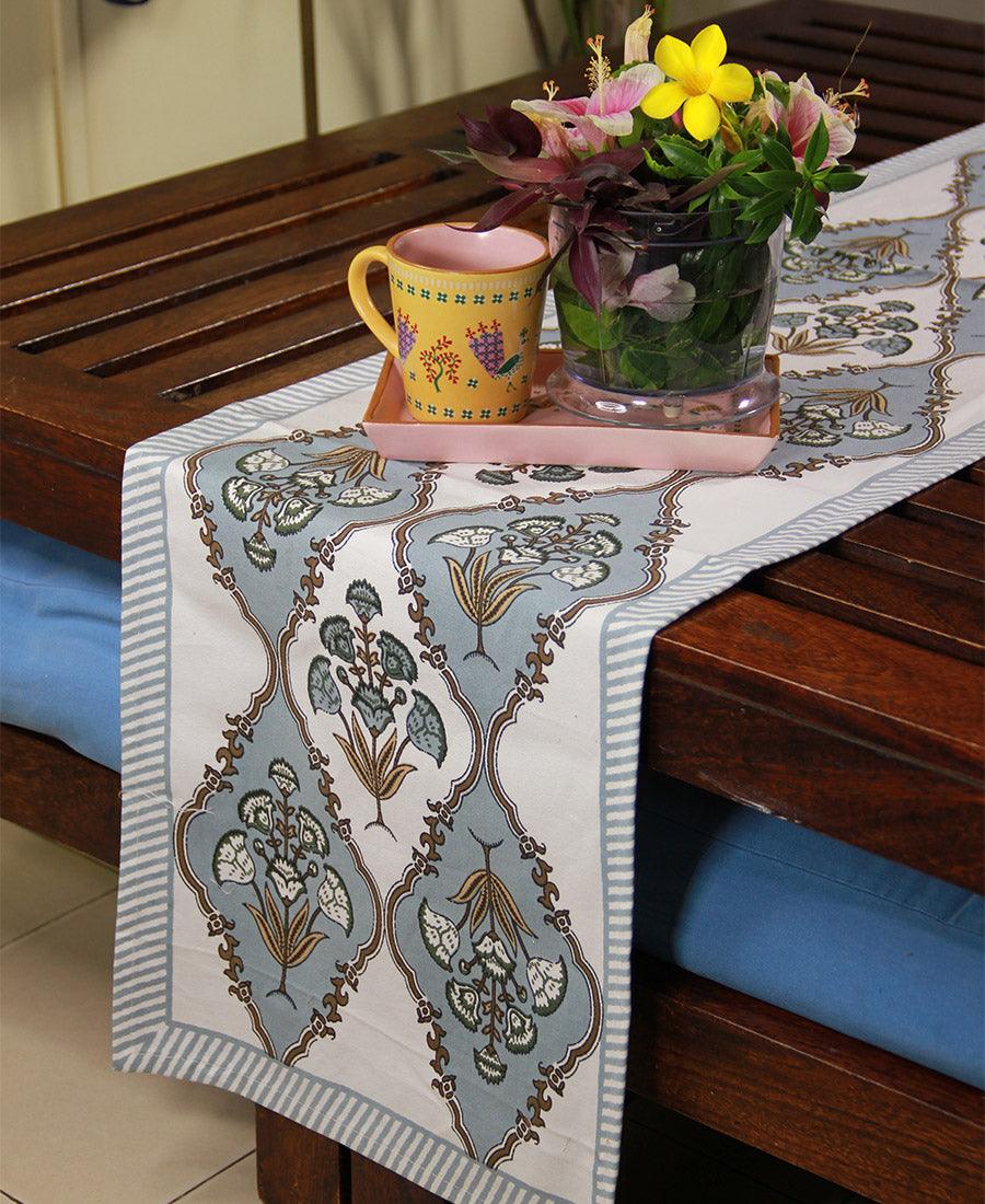 Royal Muddy Blue Floral Boota Table Runner - Moriyo Decor