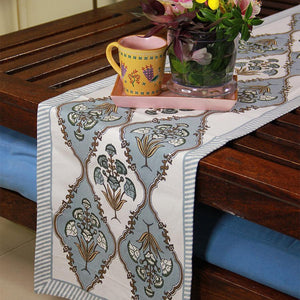 Royal Muddy Blue Floral Boota Table Runner - Moriyo Decor