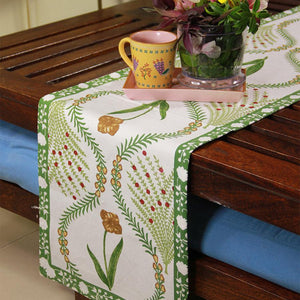 Green Kaner Rajasthani Floral Table Runner - Moriyo Decor