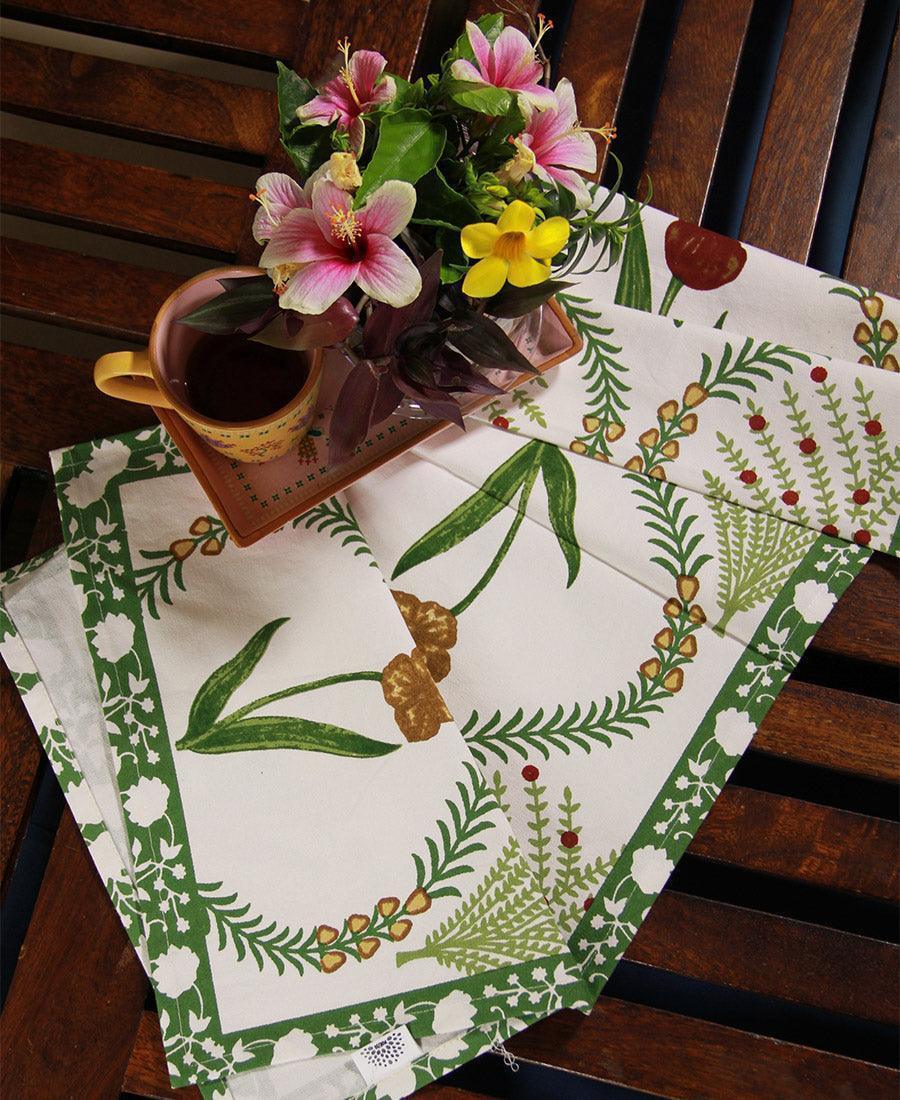 Green Kaner Rajasthani Floral Table Runner - Moriyo Decor