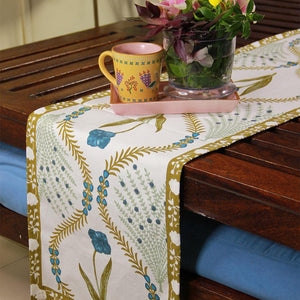 Mehndi Green Kaner Rajasthani Floral Table Runner - Moriyo Decor