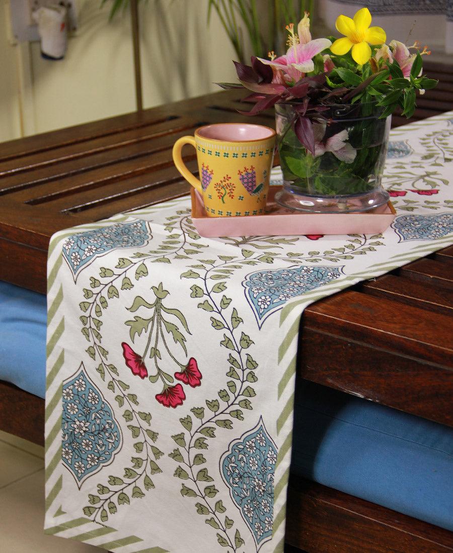 Pink Hibiscus on Green Table Runner - Moriyo Decor