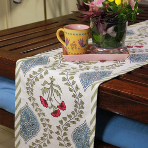 Pink Hibiscus on Green Table Runner - Moriyo Decor