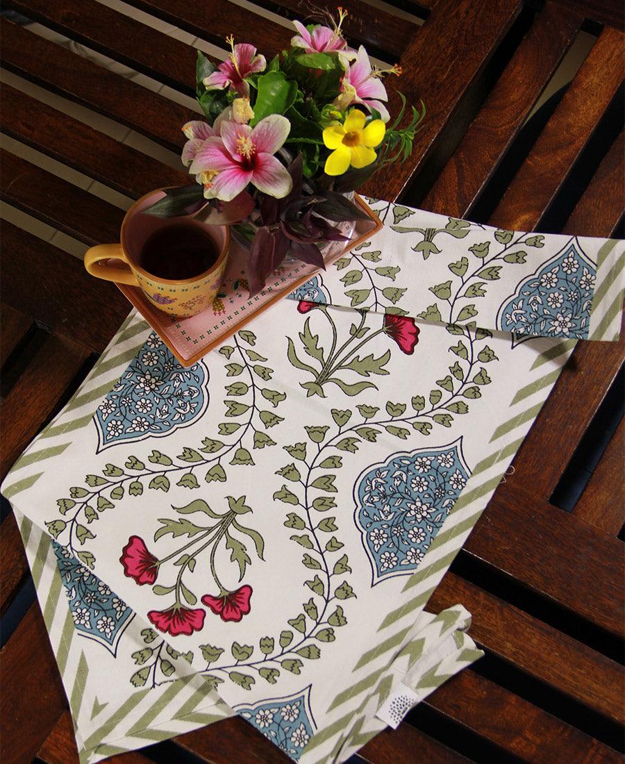 Pink Hibiscus on Green Table Runner - Moriyo Decor