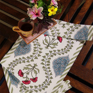 Pink Hibiscus on Green Table Runner - Moriyo Decor