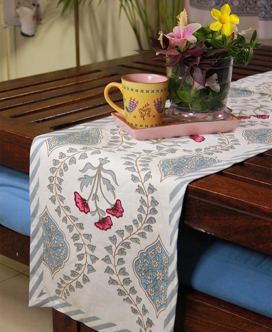 Pink Hibiscus on Blue Table Runner - Moriyo Decor