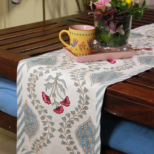 Pink Hibiscus on Blue Table Runner - Moriyo Decor